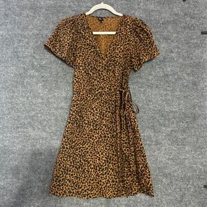 Madewell Mini Dress XS Wrap Leopard Print Brown Flutter Short Sleeve